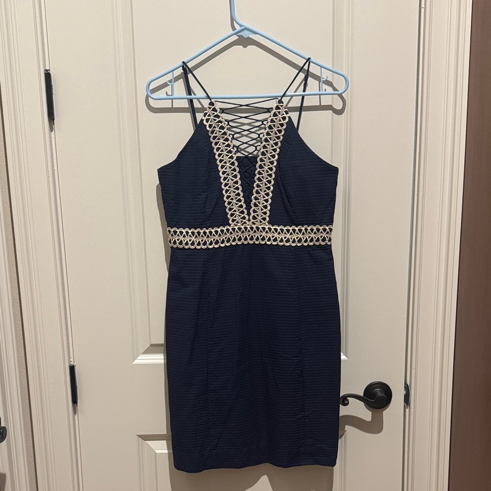 Lilly Pulitzer Navy Dress with Gold Lace